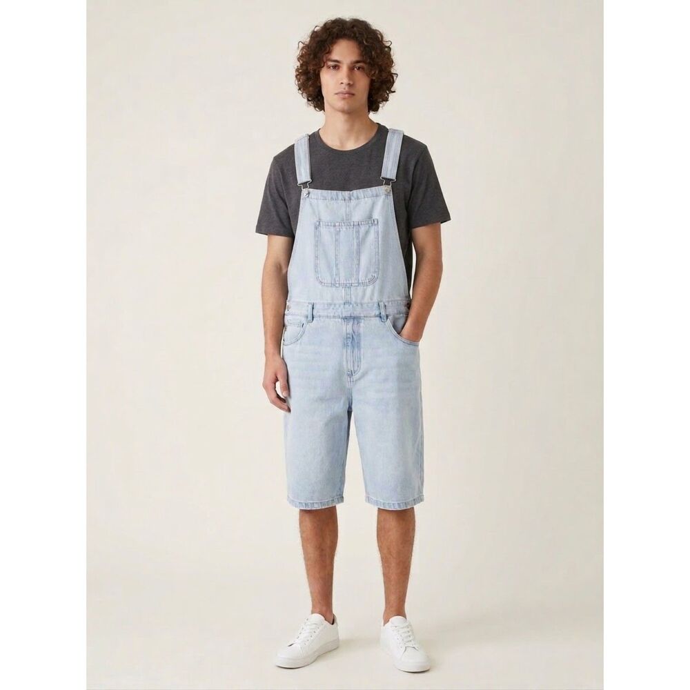 Forever 21 Light Wash Denim Shortalls Overalls Men XL 100% Cotton 90s Y2K Skater